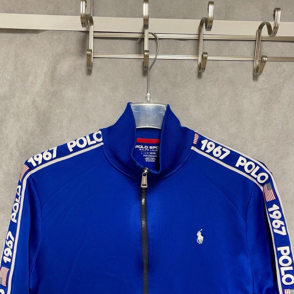 Polo Sport Ralph Lauren Jacket Men L Blue Performance 1967 USA Flag Track Zip